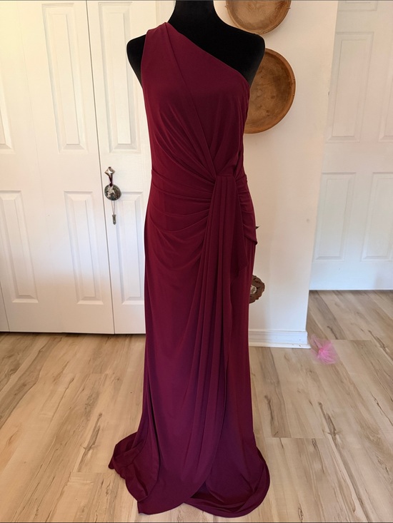Adrianna Papell Dresses & Skirts - Adrianna Papell One-Shoulder Burgundy Evening Gown with Side Drape